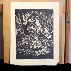 Unframed Original Art, Relief Print , "Woman with Pearls'